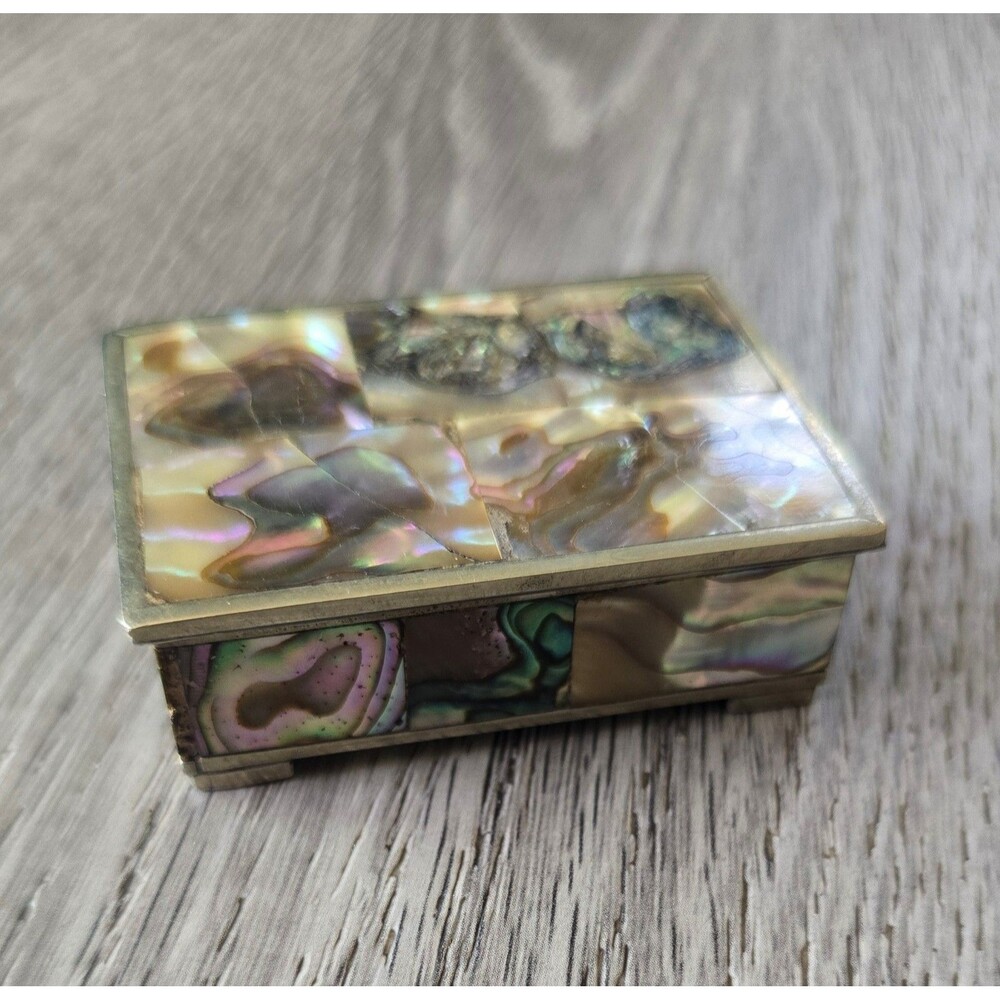 Vintage Mexican Alpaca-Abalone Shell Pill Trinket Box